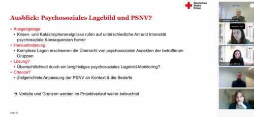 PsychoKat- und DRK-Mitarbeitende beim virtuellen Vortrag der Fachtagung Katastrophenvorsorge